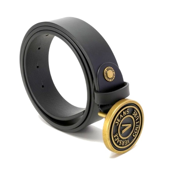 NWT Versace Brushed Brass Plaque Buckle Genuine Leather Made in Italy Belt - Picture 4 of 11